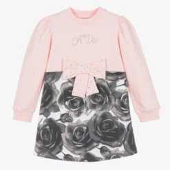 A Dee Girls Pink & Grey Floral Cotton Dress