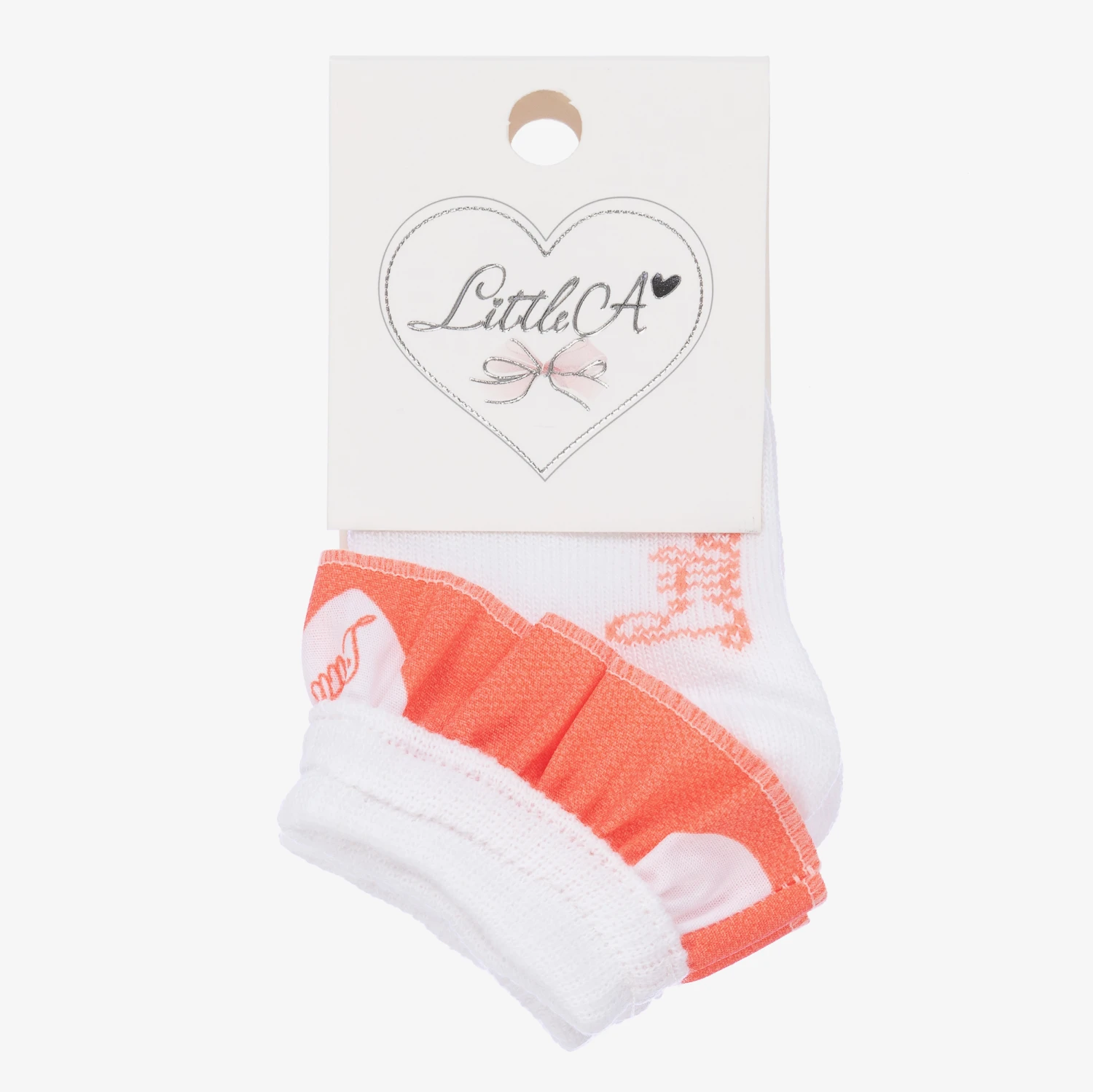 A Dee Girls White & Orange Frilly Socks 2 A Dee Girls White & Orange Frilly Socks - Image 2