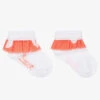 A Dee Girls White & Orange Frilly Socks
