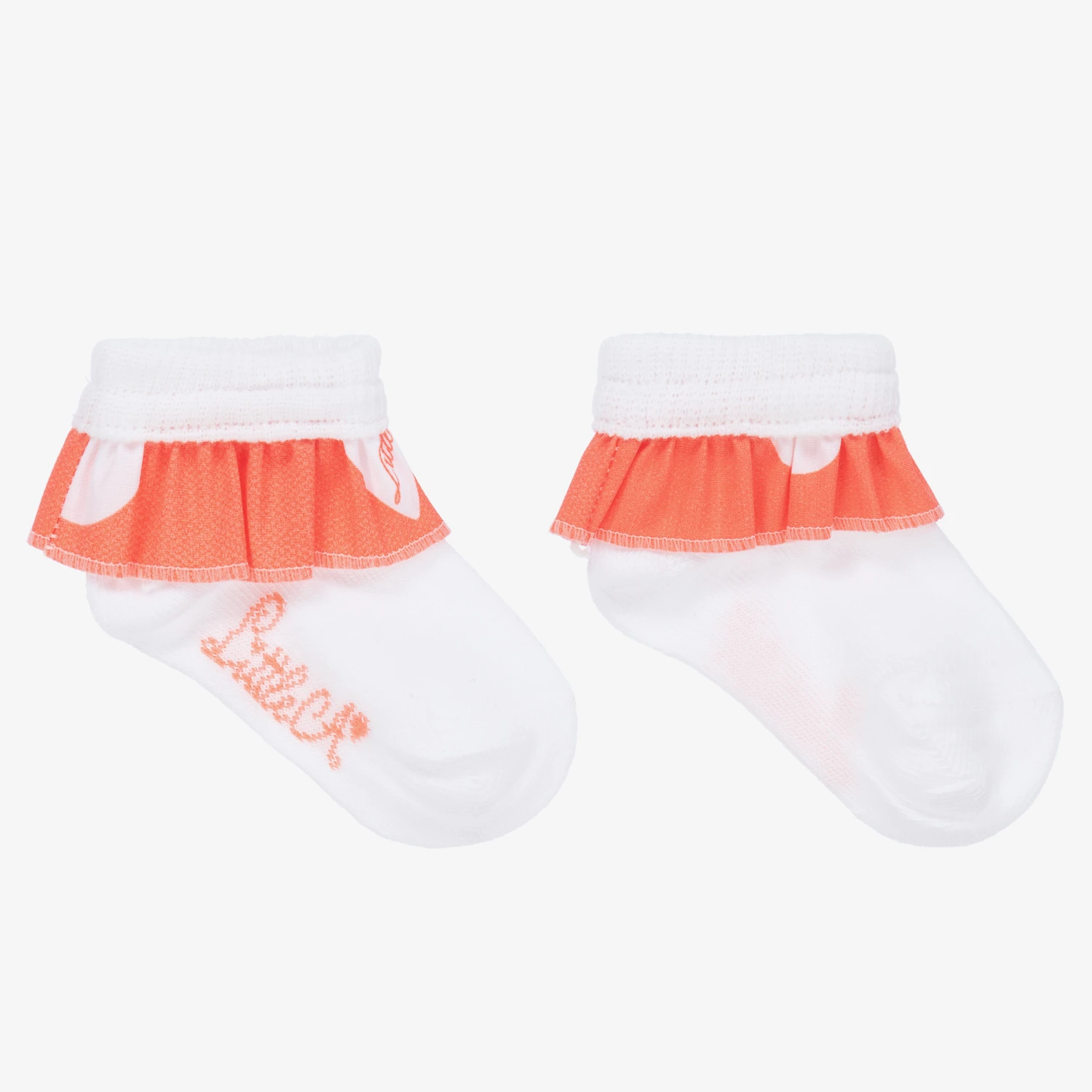 A Dee Girls White & Orange Frilly Socks 1 A Dee Girls White & Orange Frilly Socks
