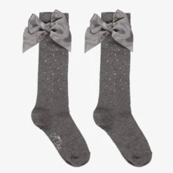 A Dee Grey Diamanté Bow Socks