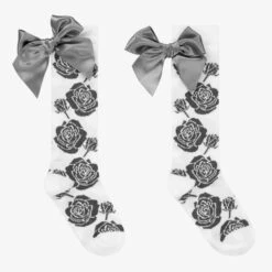 A Dee White & Grey Rose Socks