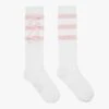 A Dee White & Pink Cotton Knee Socks