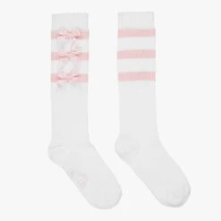 A Dee White & Pink Cotton Knee Socks