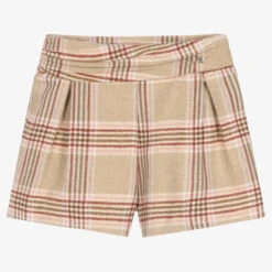 Abel & Lula Girls Beige Check Wool Shorts