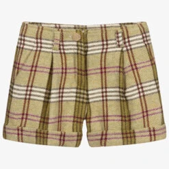 Abel & Lula Girls Green Wool Check Shorts