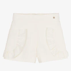 Abel & Lula Girls Ivory Crêpe Ruffle Shorts