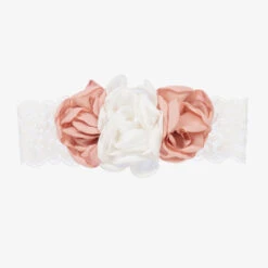 Abel & Lula Girls White & Pink Floral Lace Headband