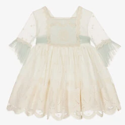 Abuela Tata Girls Ivory & Green Floral Tulle Dress