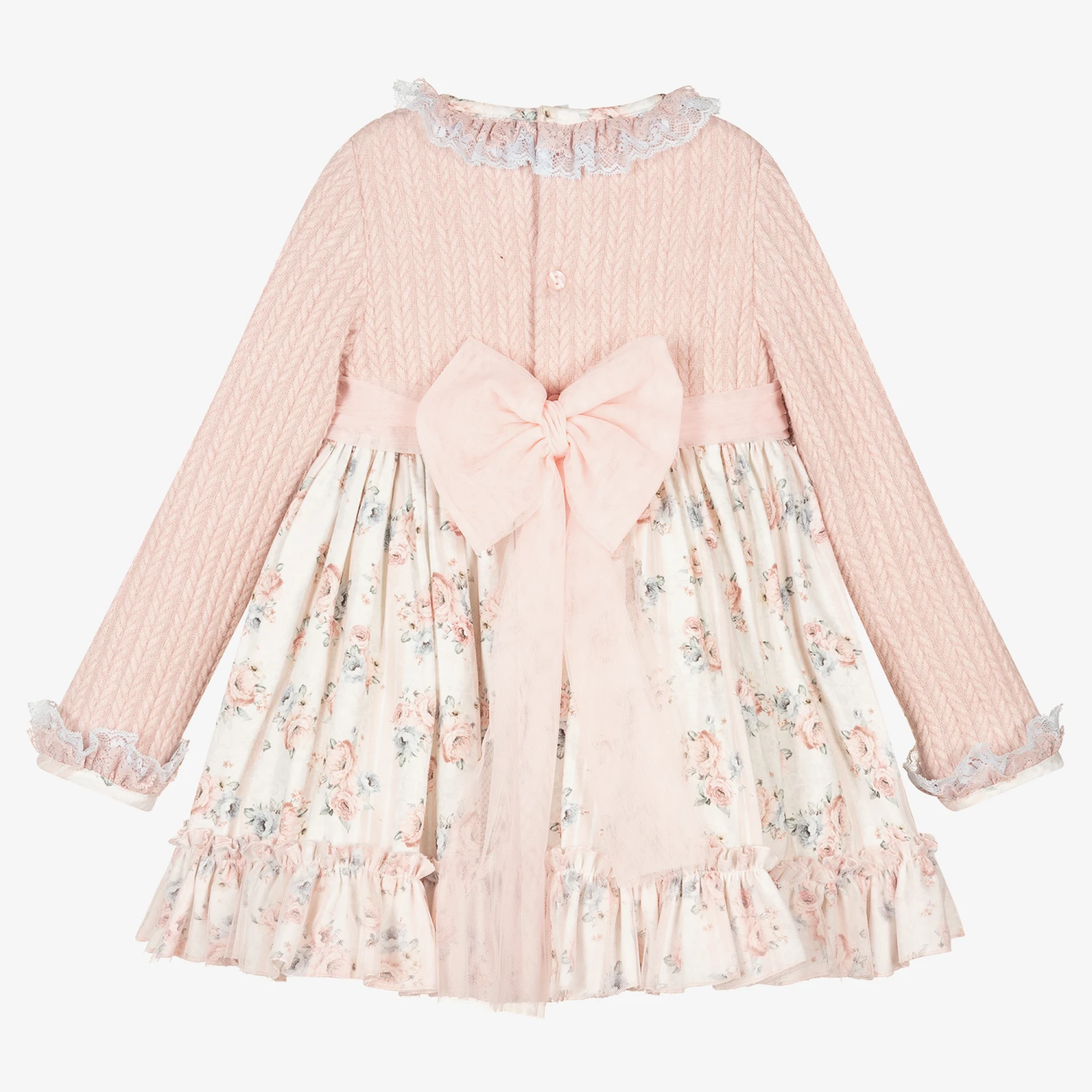 Abuela Tata Girls Pink Floral Knit Dress 3 Abuela Tata Girls Pink Floral Knit Dress - Image 3