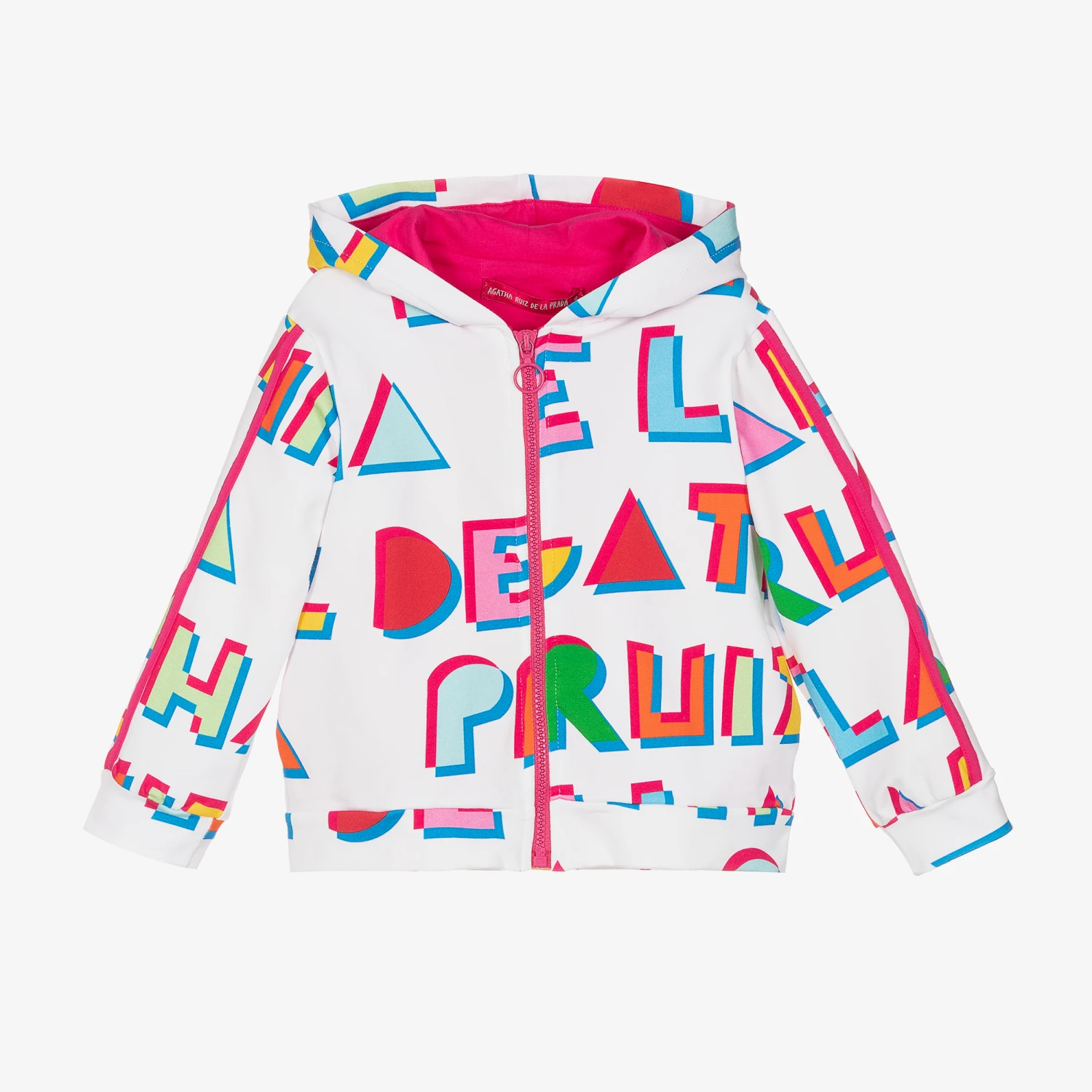 Agatha Ruiz De La Prada Girls White & Colourful Logo Zip-Up Hoodie 1 Agatha Ruiz De La Prada Girls White & Colourful Logo Zip-Up Hoodie