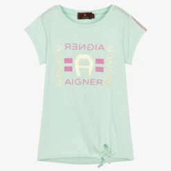 AIGNER Girls Green Cotton Logo T-Shirt
