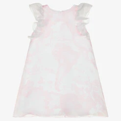 Alviero Martini Girls White & Pink Geo Map Organza Dress