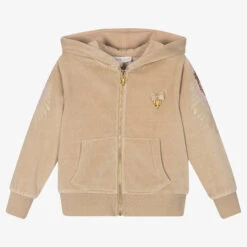 Angel's Face Girls Beige Velour Zip-up Top