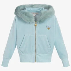 Angel's Face Girls Blue Velour Zip-Up Top