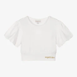 Angel's Face Girls White Cotton Logo Top