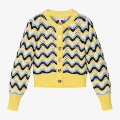 Angel's Face Girls Yellow & Blue Knitted Cotton Cardigan