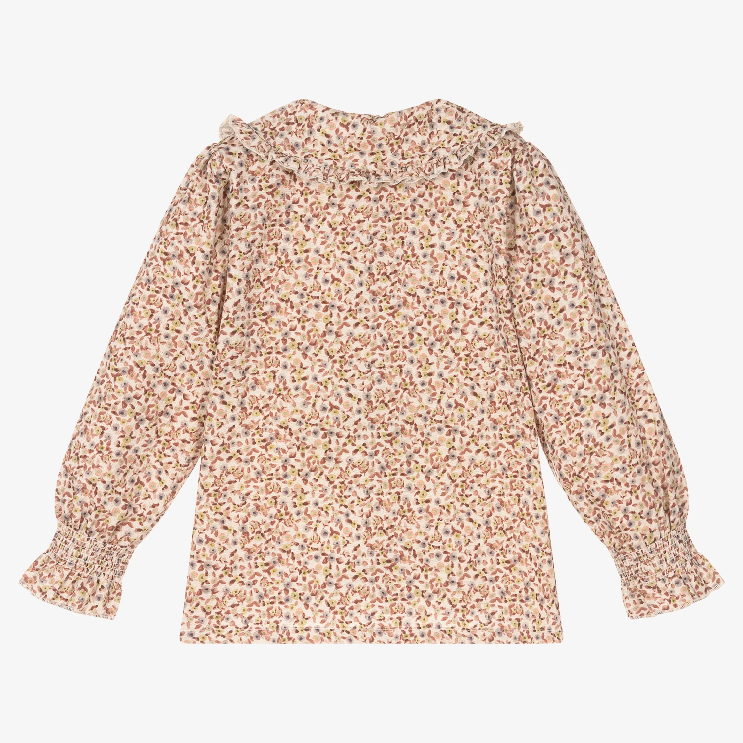 Babidu Girls Beige & Pink Floral Cotton Blouse 2 Babidu Girls Beige & Pink Floral Cotton Blouse - Image 2