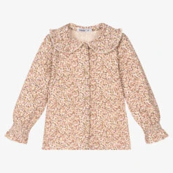 Babidu Girls Beige & Pink Floral Cotton Blouse