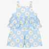 Balloon Chic Girls Blue Daisy Print Cotton Shorts Set