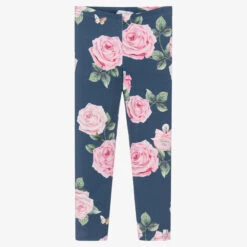 Balloon Chic Girls Blue Rose Print Leggings
