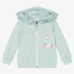 Balloon Chic Girls Green Cotton Bunny Zip-Up Top