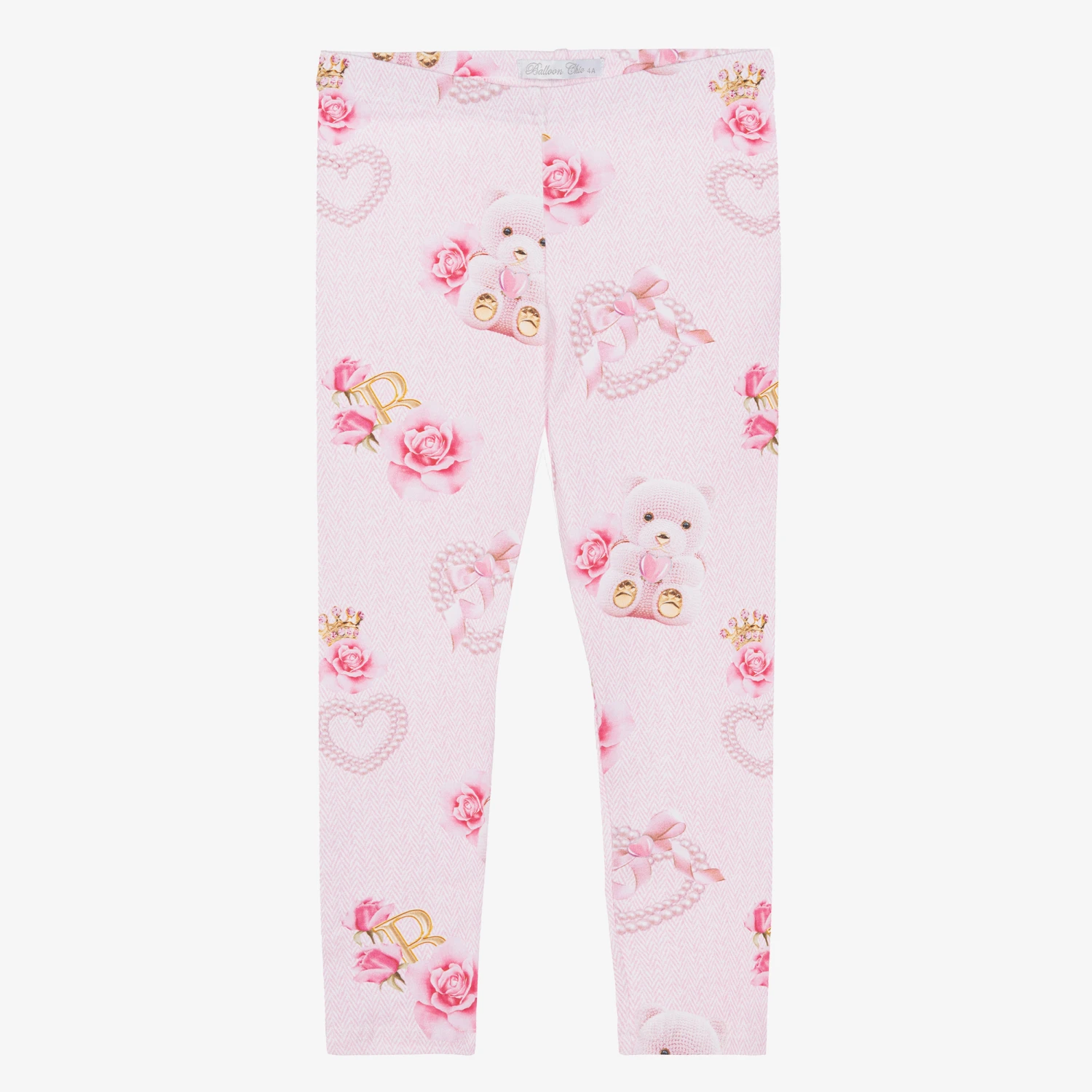 Balloon Chic Girls Pink Cotton Teddy & Rose Leggings 1 Balloon Chic Girls Pink Cotton Teddy & Rose Leggings