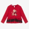 Balloon Chic Girls Red Cotton & Tulle Teddy Bear Top