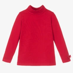 Balloon Chic Girls Red Cotton Turtleneck Top