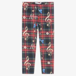 Balloon Chic Girls Red Tartan Cotton Leggings