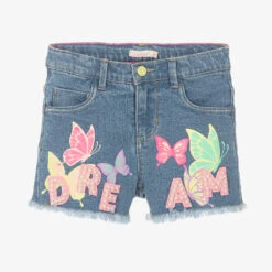 Billieblush Girls Blue Butterfly Print Denim Shorts