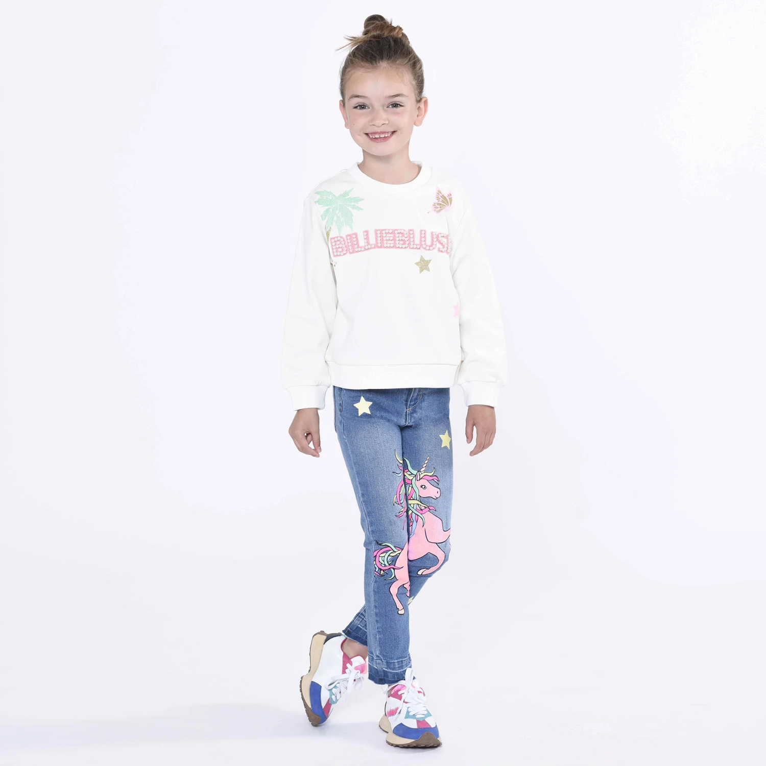 Billieblush Girls Blue Denim Slim Fit Unicorn Jeans 2 Billieblush Girls Blue Denim Slim Fit Unicorn Jeans - Image 2