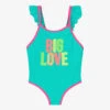 Billieblush Girls Green Ruffle Trim Swimsuit