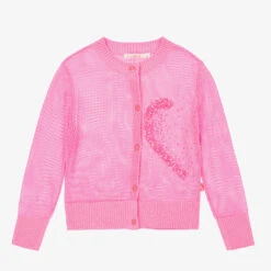 Billieblush Girls Pink Sequin Heart Knit Cardigan