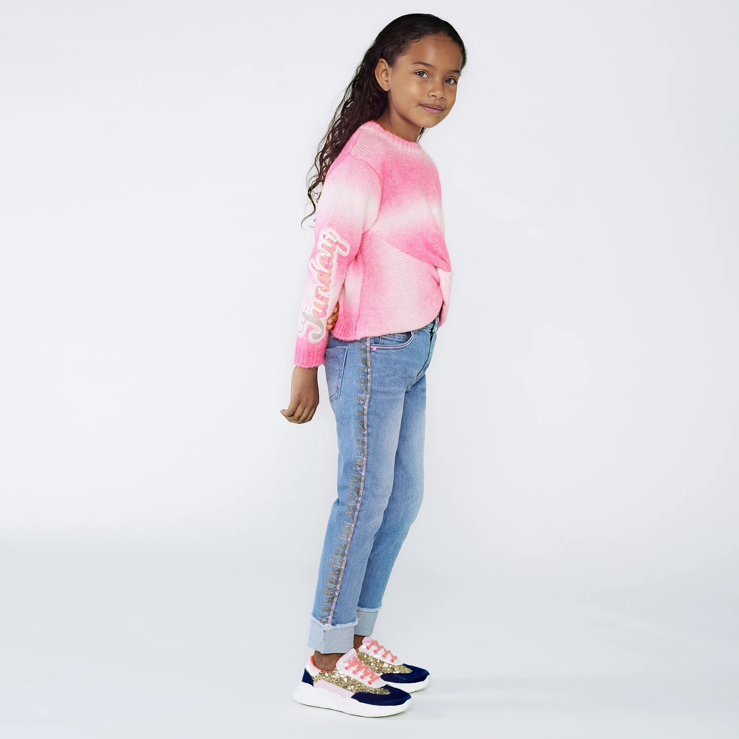 Billieblush Girls Pink & White Knot Jumper 2 Billieblush Girls Pink & White Knot Jumper - Image 2