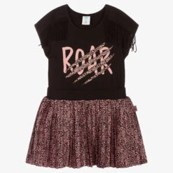 Boboli Black & Pink Leopard Skirt Set