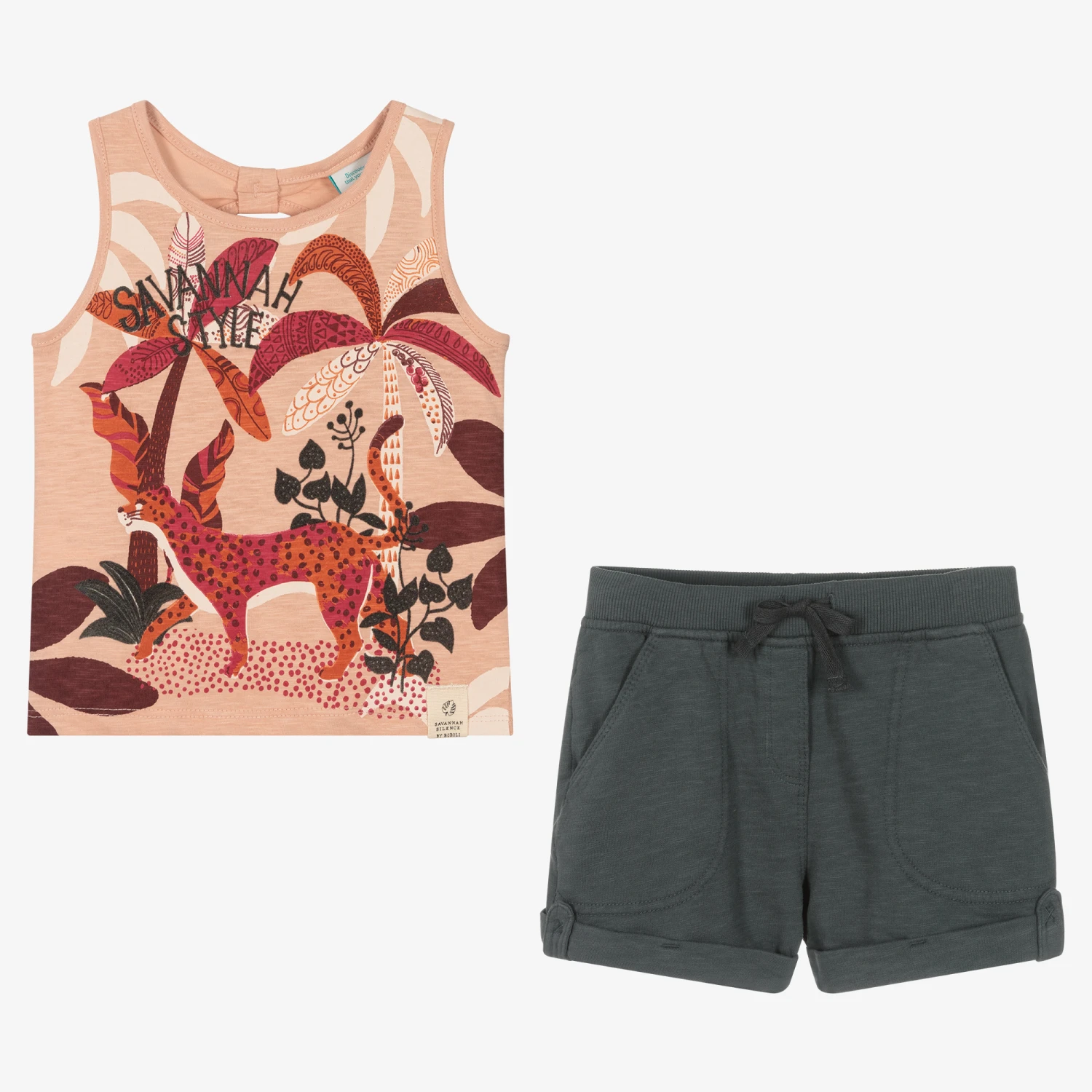 Boboli Girls Pink & Grey Cotton Shorts Set 3 Boboli Girls Pink & Grey Cotton Shorts Set - Image 3