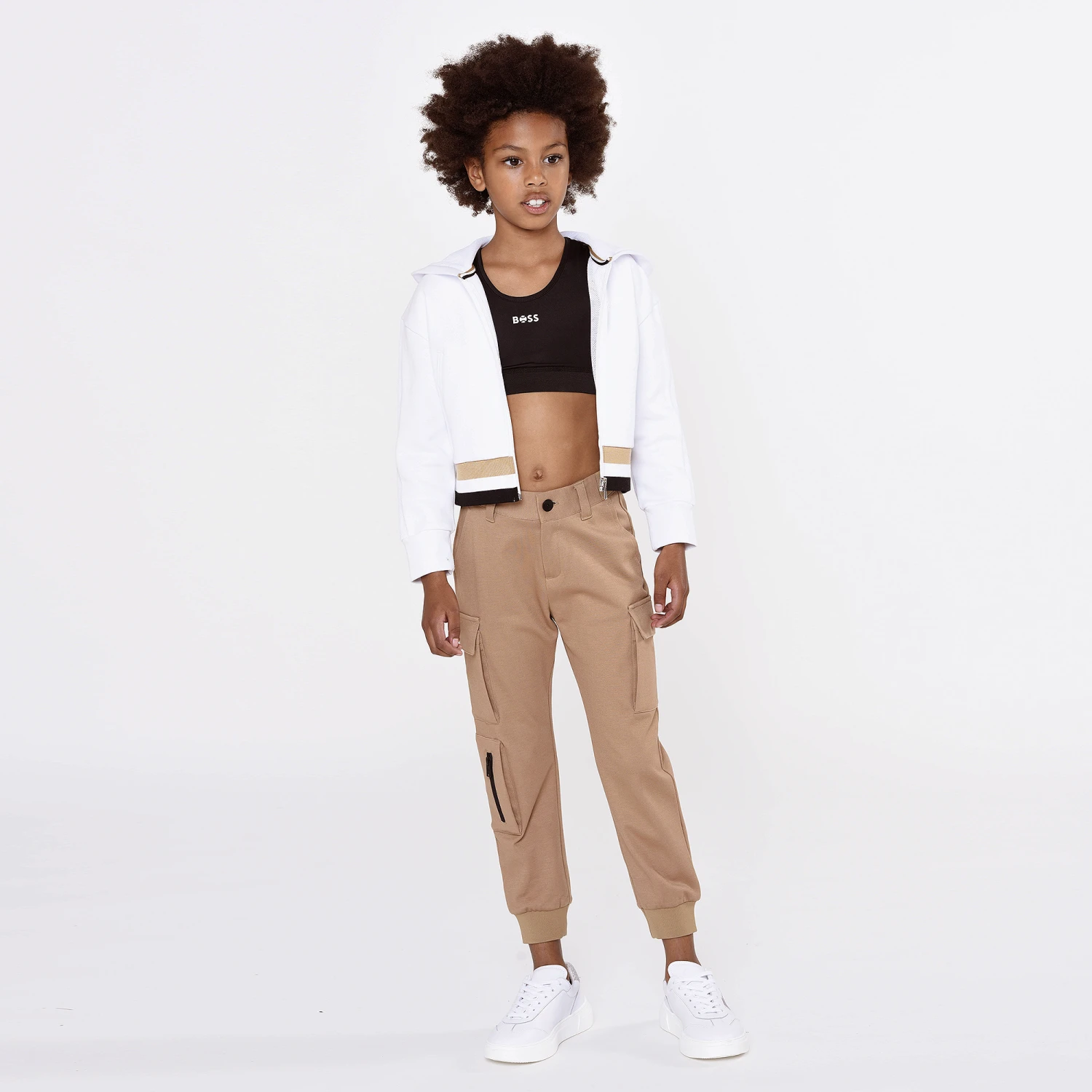 BOSS Girls White Logo Zip-Up Hoodie 2 BOSS Girls White Logo Zip-Up Hoodie - Image 2