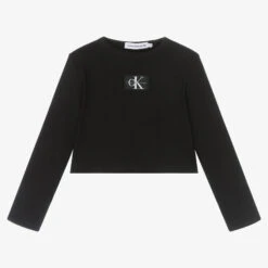 Calvin Klein Jeans Girls Black Cropped Jersey Top