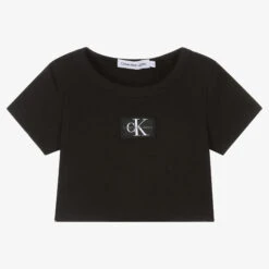 Calvin Klein Jeans Girls Black Cropped T-Shirt