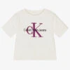 Calvin Klein Jeans Girls Ivory Cotton Logo Knit Top