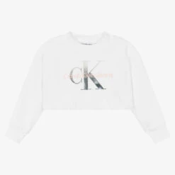 Calvin Klein Jeans Girls White CK Logo Sweatshirt