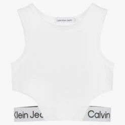 Calvin Klein Jeans Girls White Logo Jersey Crop Top