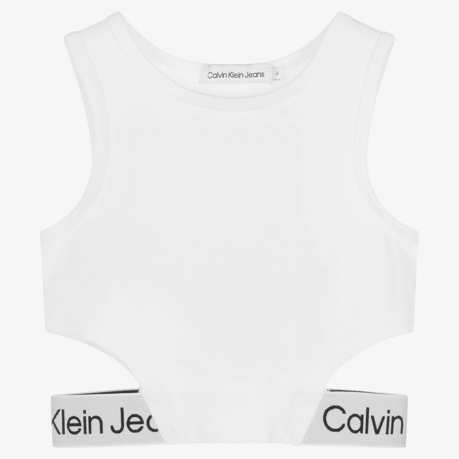 Calvin Klein Jeans Girls White Logo Jersey Crop Top 1 Calvin Klein Jeans Girls White Logo Jersey Crop Top