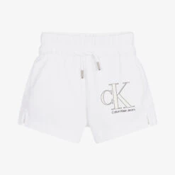 Calvin Klein Jeans Girls White Monogram Logo Shorts