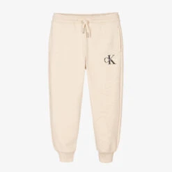 Calvin Klein Jeans Pale Beige Cotton Logo Joggers