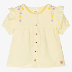 Carrement Beau Carrément Beau Girls Yellow Embroidered Cotton Blouse
