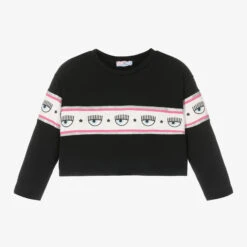 Chiara Ferragni Kids Girls Black Cotton Logo Top