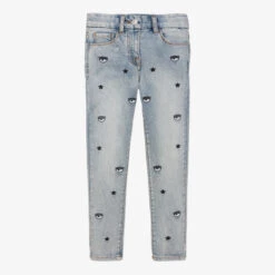 Chiara Ferragni Kids Girls Blue Embroidered Denim Jeans