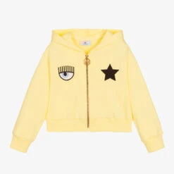 Chiara Ferragni Kids Girls Yellow Logo Cotton Zip-Up Top